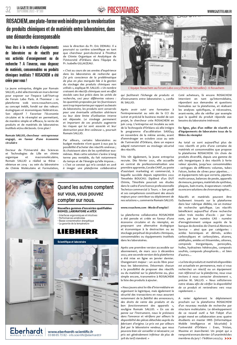 rosachem's tweet photo. 📰 Merci à @gazettelabo  pour ce très bel article sur la plateforme Rosachem paru en ce mois de septembre 2023 pour son 300ème numéro. Vous pouvez télécharger l'intégralité du magazine gratuitement en PDF en suivant ce lien : https://t.co/RDvwkZBgD4 https://t.co/MAojmtsj1o