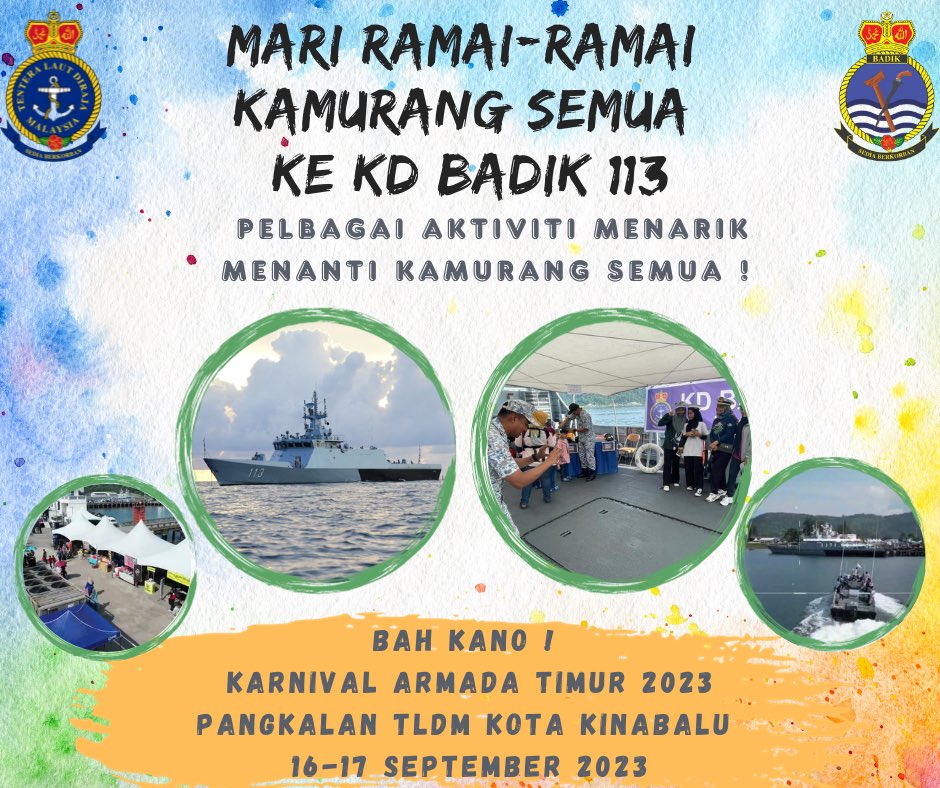 LMS_113's tweet photo. #BaKaKAT23

Jumpa kamurang semua pada 16 &amp; 17 Sep 23 di Pangkalan TLDM Kota Kinabalu. 
Masuk percuma saja, ndak perlu berbayar. 
Kasi set kalendarmu Sabtu dan Ahad ini gais. https://t.co/UULxvMjEeP