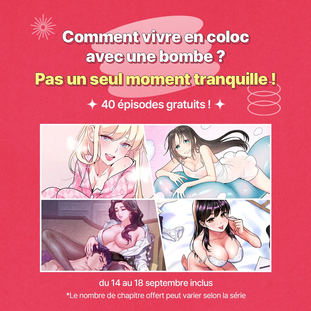 DelitoonX's tweet photo. 🔥Comment vivre en coloc avec une bombe ?
🚒Pas un seul moment tranquille !
❤️‍🔥40 épisodes gratuits !
du 14 au 18 septembre inclus
*Le nombre de chapitre offert peut varier selon la série🙌

#delitoonx #manhwarecommendation #webtoon #Mangas #webtoons #manhwa #manga #bandedessinée https://t.co/BZnxEzZTPZ