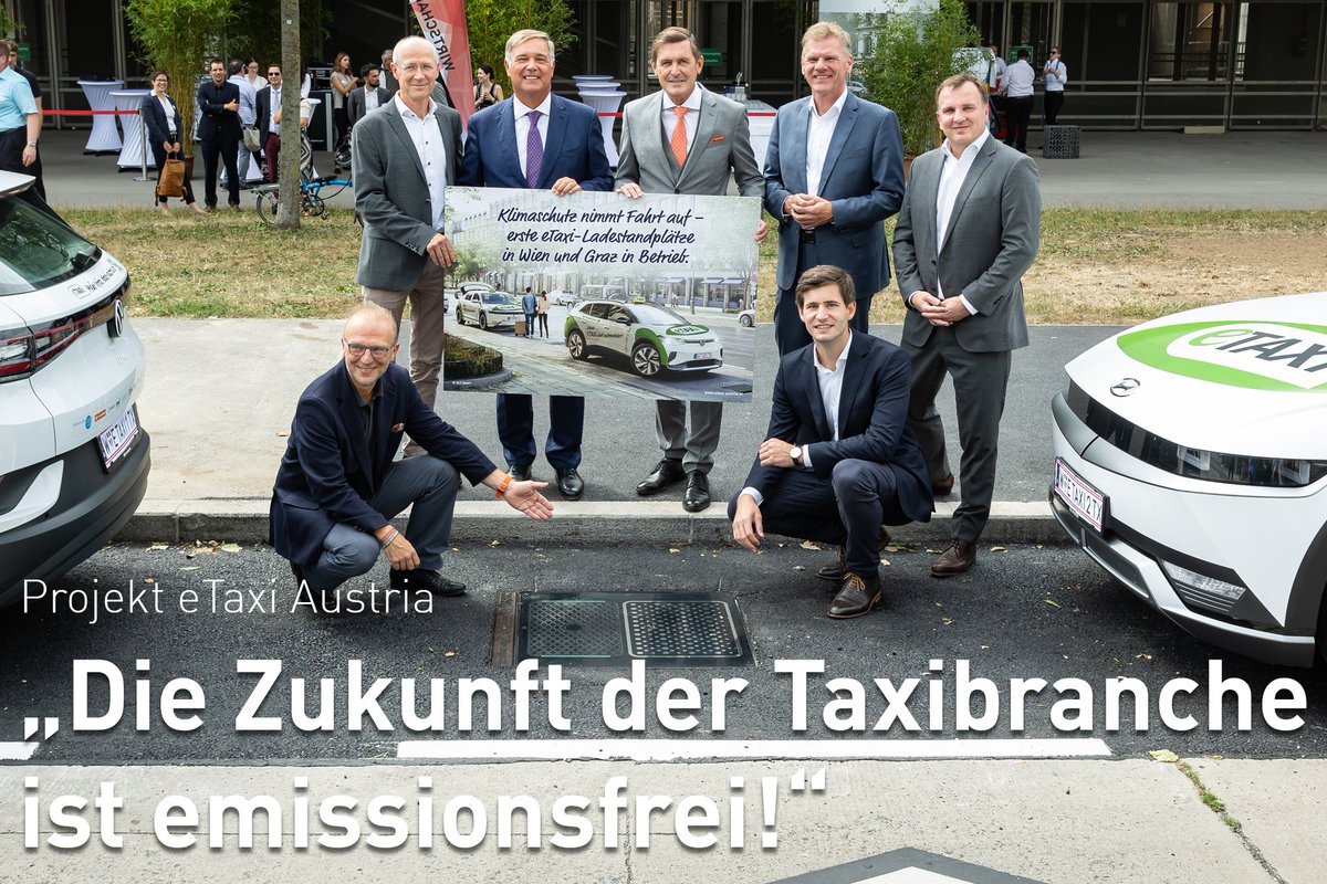 klimafonds's tweet photo. In Österreich sollen ab 2025 nur mehr emissionsfreie Taxis & Mietwägen zugelassen werden. Das Projekt #eTaxi Austria🚕🇦🇹 erleichtert nun den Umstieg auf #Elektromobilität für Taxiflotten in Wien & Graz, indem es Lademöglichkeiten an den Taxistandplätzen und attraktive Taxipakete bietet. 

Mehr dazu via Presseaussendung unter ▶️https://t.co/EMD3CEvHxC