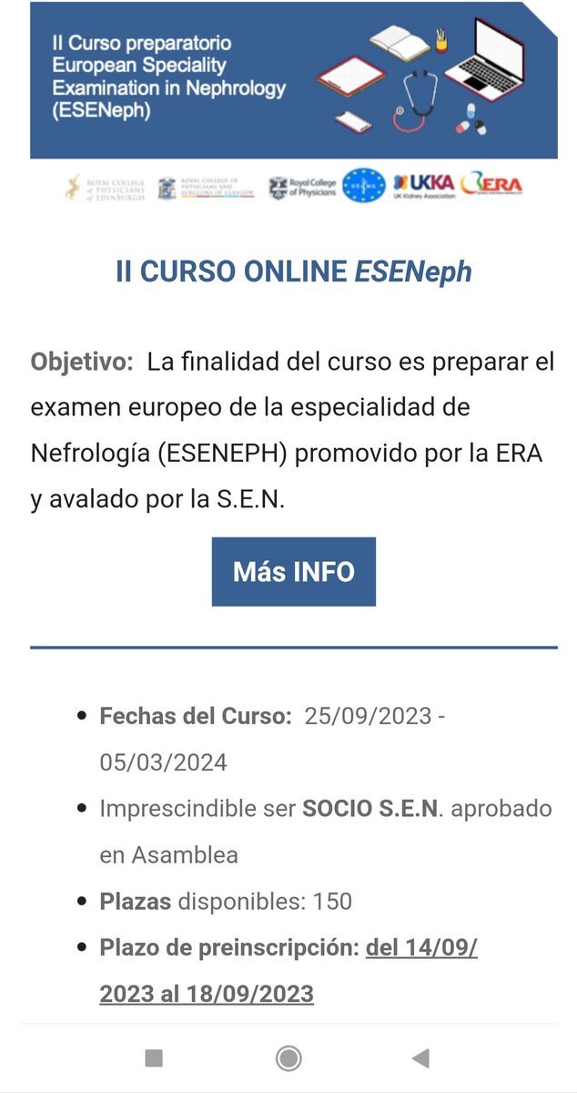 senjoven's tweet photo. Se abren las inscripciones para el 2️⃣ curso preparatorio #ESENEPH. Un agradecimiento a tod@s los profes y a la secretaria  @SENefrologia.
Seguro que lo vais a disfrutar  muchísimo.  https://t.co/ctHre19EFf https://t.co/DJ8BkouLeS