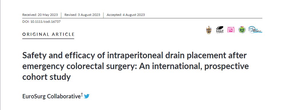 The latest publication from the COMPASS🧭 study has been published in Colorectal Disease! 

What's the role of drains in emergency colorectal surgery?

onlinelibrary.wiley.com/share/author/A…

Here is what we found: a🧵    

1/