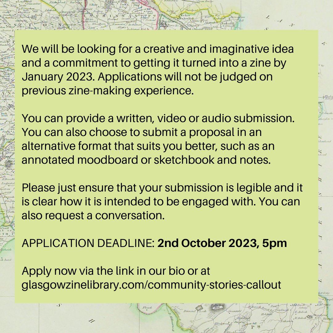 💫SCOTS ZINE COMMISSION CALL OUT 💫

As part of our Preserving Community Stories programme, funded by the @heritagefunduk, Glasgow Zine Library is commissioning a new Scots zine/DIY publication.

Find out more here: glasgowzinelibrary.com/community-stor…