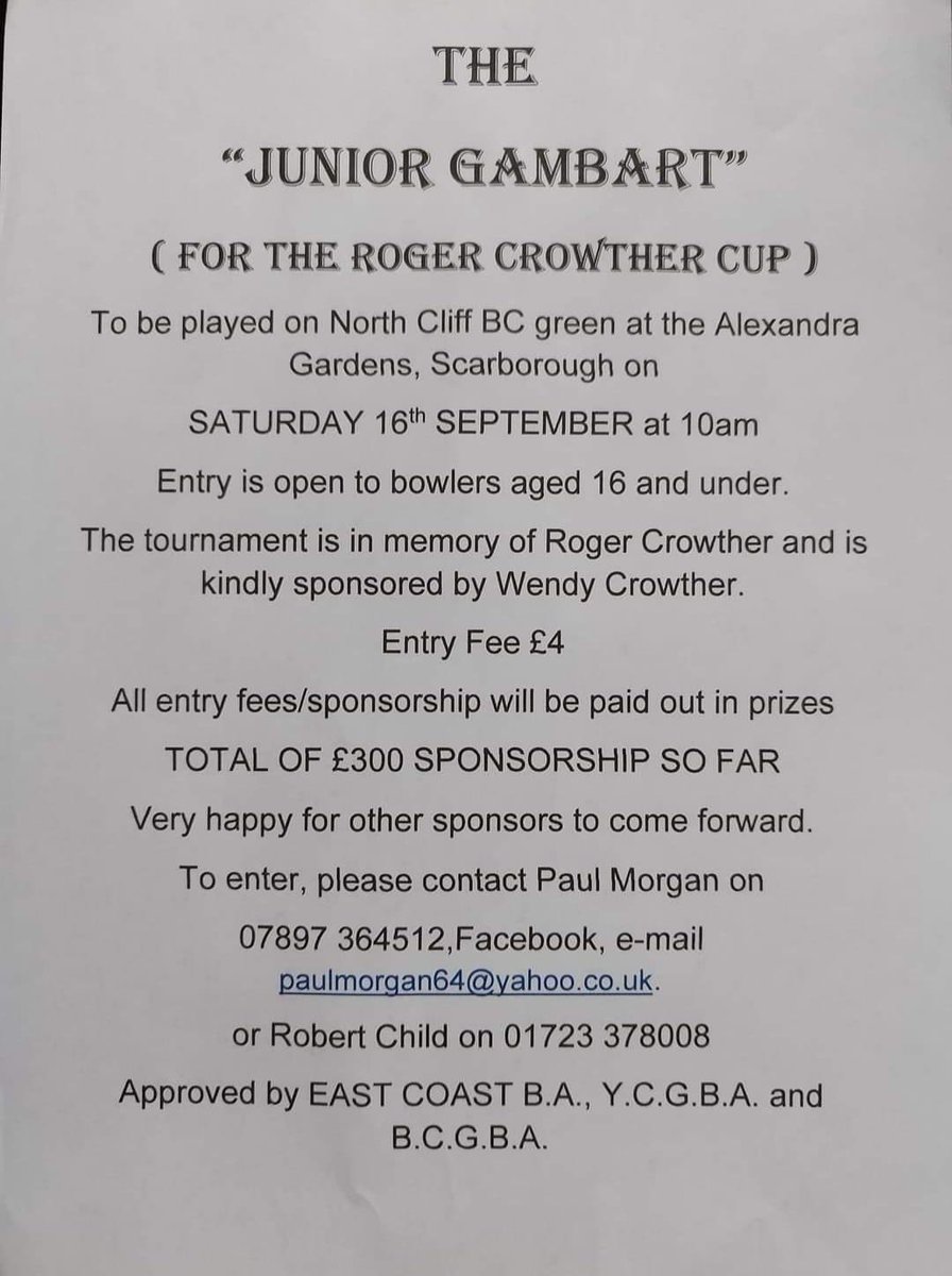 This is now open to 18’s &amp; Under..