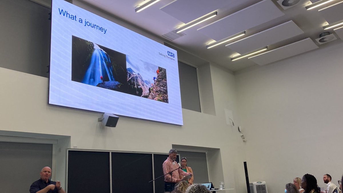 I have the honour to be at <a href="/AFCWimbledon/">AFC Wimbledon</a> for the <a href="/NHSEngland/">NHS England</a> Talking Therapies 15yr event #NHSTT23.
Paul is referring to the 400 strong delegates as the ‘smiley-eyed people’ who provide people with tools to recover 🤗 
It’s an honour to be with you.
<a href="/NHSE_WTE/">NHS England Workforce, Training and Education</a>.