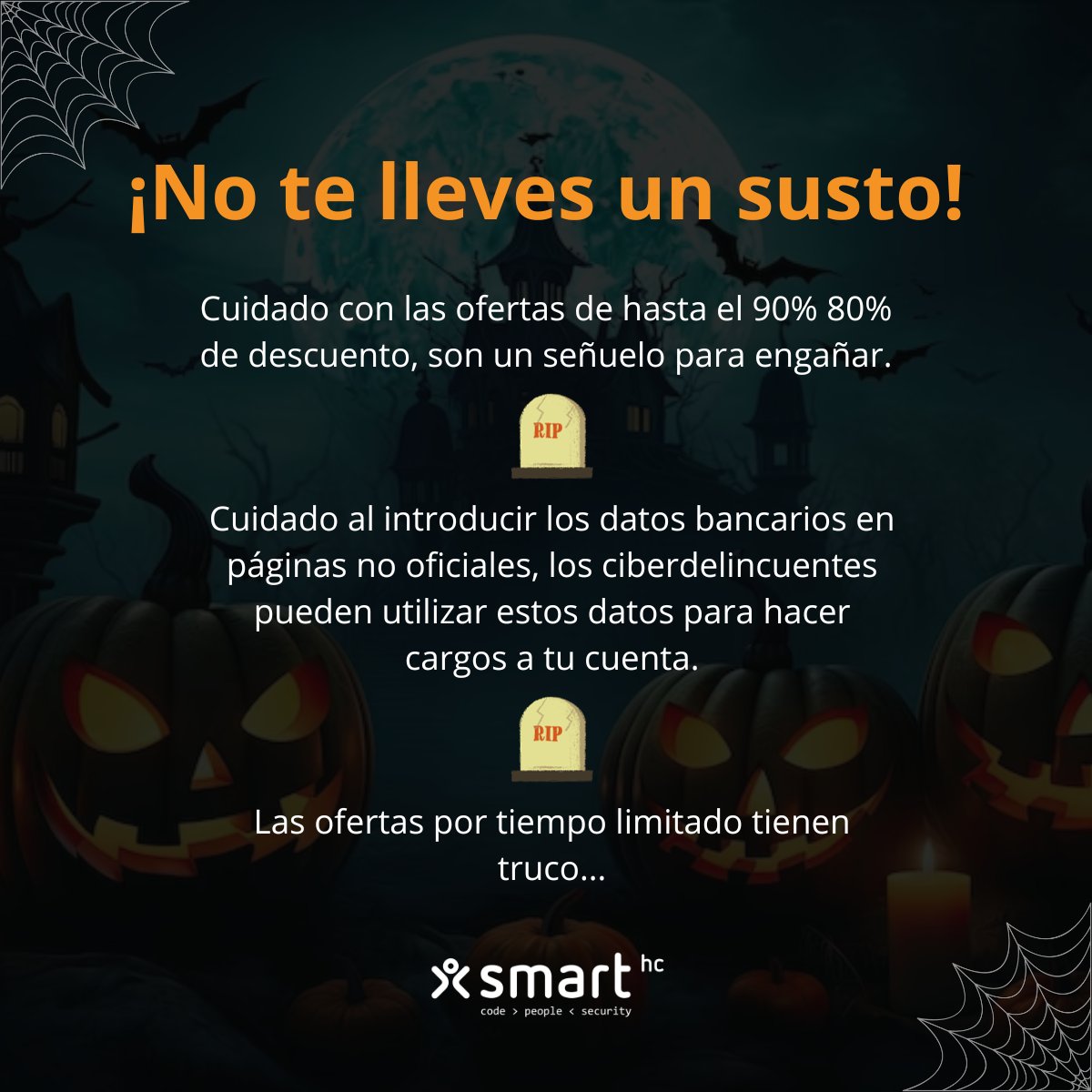 Smart_HC's tweet photo. Es #Halloween👻 ¡No te lleves un susto!
👻 Las ofertas por tiempo limitado tienen truco...
🌐https://t.co/RsfiKT54Ac
--
#SmartHC #BeSmartHC #Seguridadencasa #Ciberseguridad https://t.co/p08hQIPnxQ