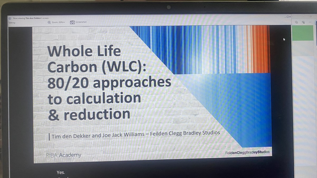 Tuning into the <a href="/RIBA/">Royal Institute of British Architects</a> Sustainability CPD Conference today whilst getting on with work 🌿 Looking forward to this next CPD by Tim and Joe from <a href="/FCBStudios/">FCBStudios</a> about Whole Life Carbon #RIBA #architecture #carbonreduction