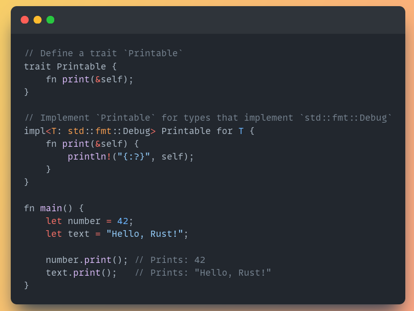 professor_b_'s tweet image. 🔍 Mastering Rust's Trait Bounds and Generics 🔍
Rust uses trait bounds to enforce that generic types implement certain traits.
This ensures type safety and allows writing more generic code.
#RustLang #AdvancedProgramming