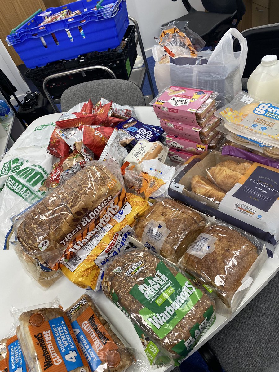 Packing our daily food bags for our families this morning.  Yoghurts, milk, bread, eggs and some treats great fully received  received from our partners <a href="/AmazonFresh/">Amazon Fresh</a> Chingford.