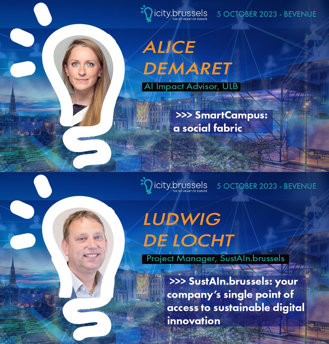📍During the 2nd session of the icity Finale next 5 October, Alice Demaret and Ludwig De Locht will deal with the icity Legacy. 🙌➡️Register now at forms.office.com/pages/response…
ℹ️ More about the event 👉icity.brussels/icity-finale/
#digitalinnovation #Brussels #SmartCampus #SustAINBrussels