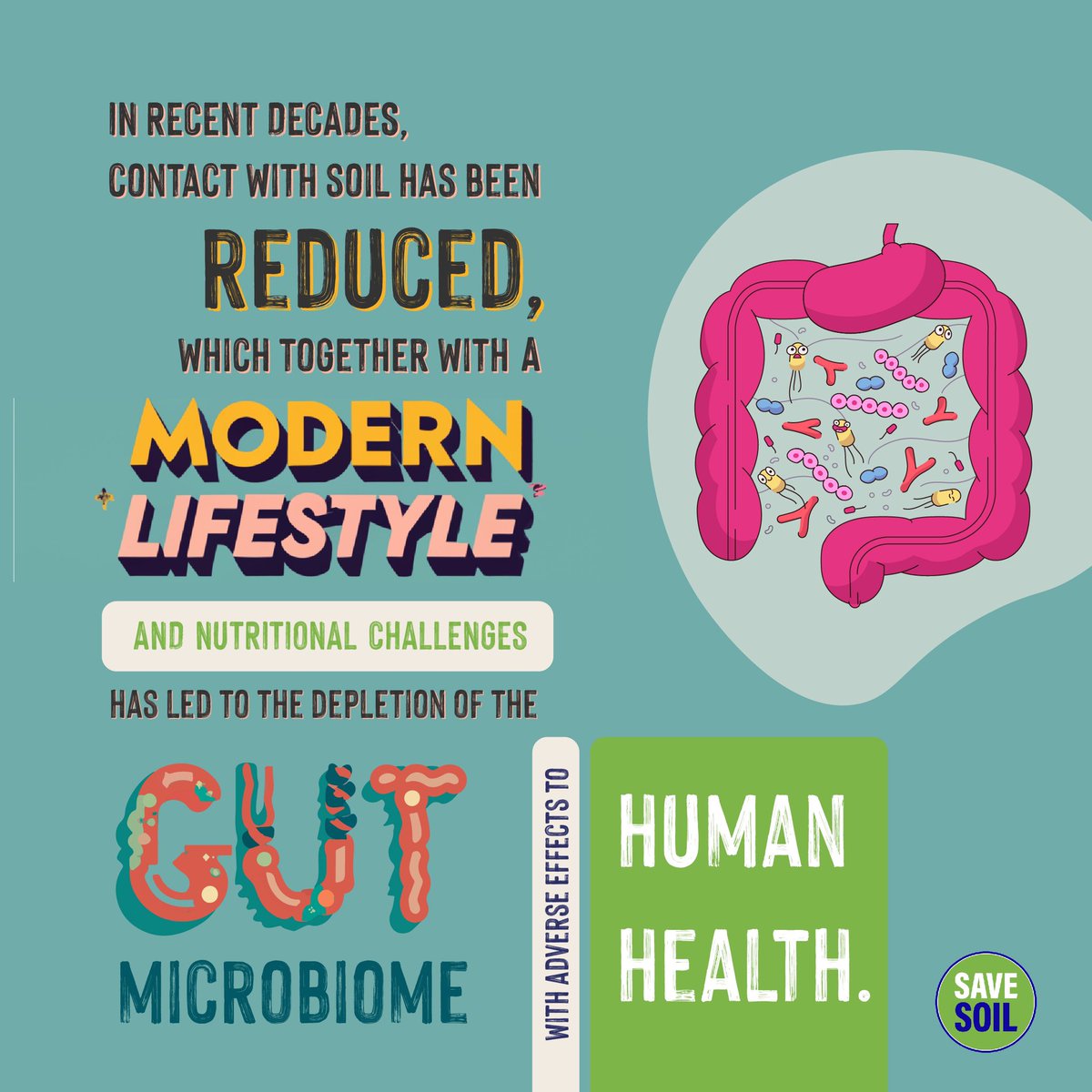 cpsavesoil's tweet photo. Did you know that the soil and the human gut contain approximately the same number of active microorganisms? Human and soil microbiomes are ‘superorganisms’ which, by close contact, replenish each other with inoculants, genes and growth-sustaining molecules. By taking care of the soil, we are literally taking care of our own bodies. #SaveSoil 

Action now: https://t.co/uVnQCIZ3pr