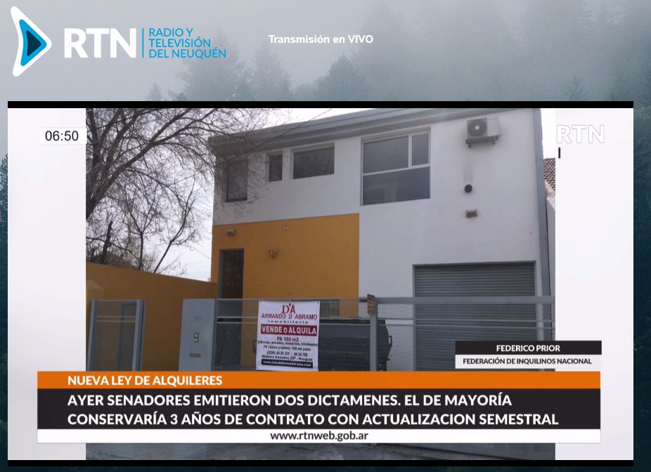 horaciorusso's tweet photo. #ENVIVO #PRIMERADOSIS @rtn_neuquen @Fede_Prior, referente Federación Inquilinos en Neuquén, hablando sobre los despachos que se emitieron en el Senado de la Nación para una nueva Ley de Alquileres. @tubagustavo @Fede_car2001 https://t.co/gIcfhLQAzM
