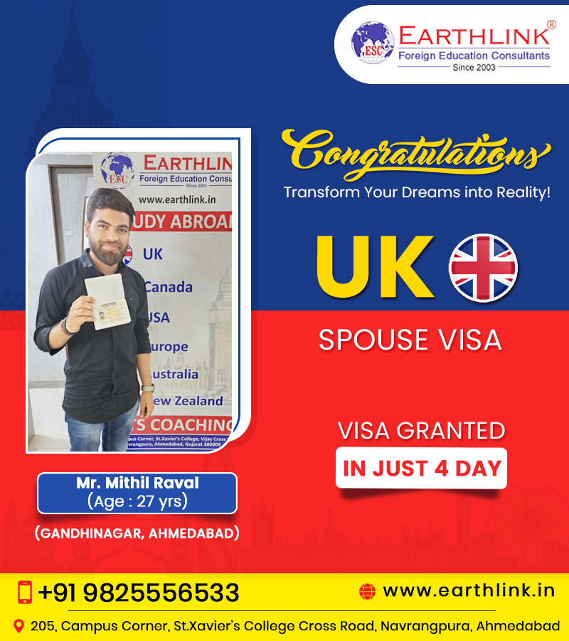 Earthlink_edu's tweet photo. Our warmest congratulations to Mr Mithil Raval for successfully acquiring a UK Spouse visa.

Call: +9198255 56533
Visit: https://t.co/LV60GnWPos

#Earthlink #UKSpouseVisa #ukworkvisa #ukwork #workintheuk #ukworkpermit #ukimmigration #StudyinUK #overseaseducation #immigration https://t.co/z77eQ6A60g