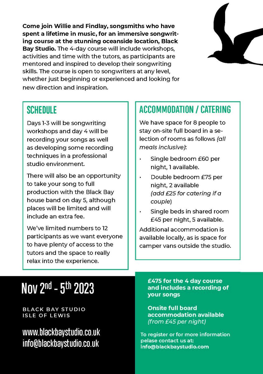 Calling all scientists of the story and song. Check out this #workshop that @findlaynapier is running with @opendayrotation in an incredible #recording #studio called @BlackBayStudio1 on the Isle of Lewis. Join them in this world class #songwriting lab!