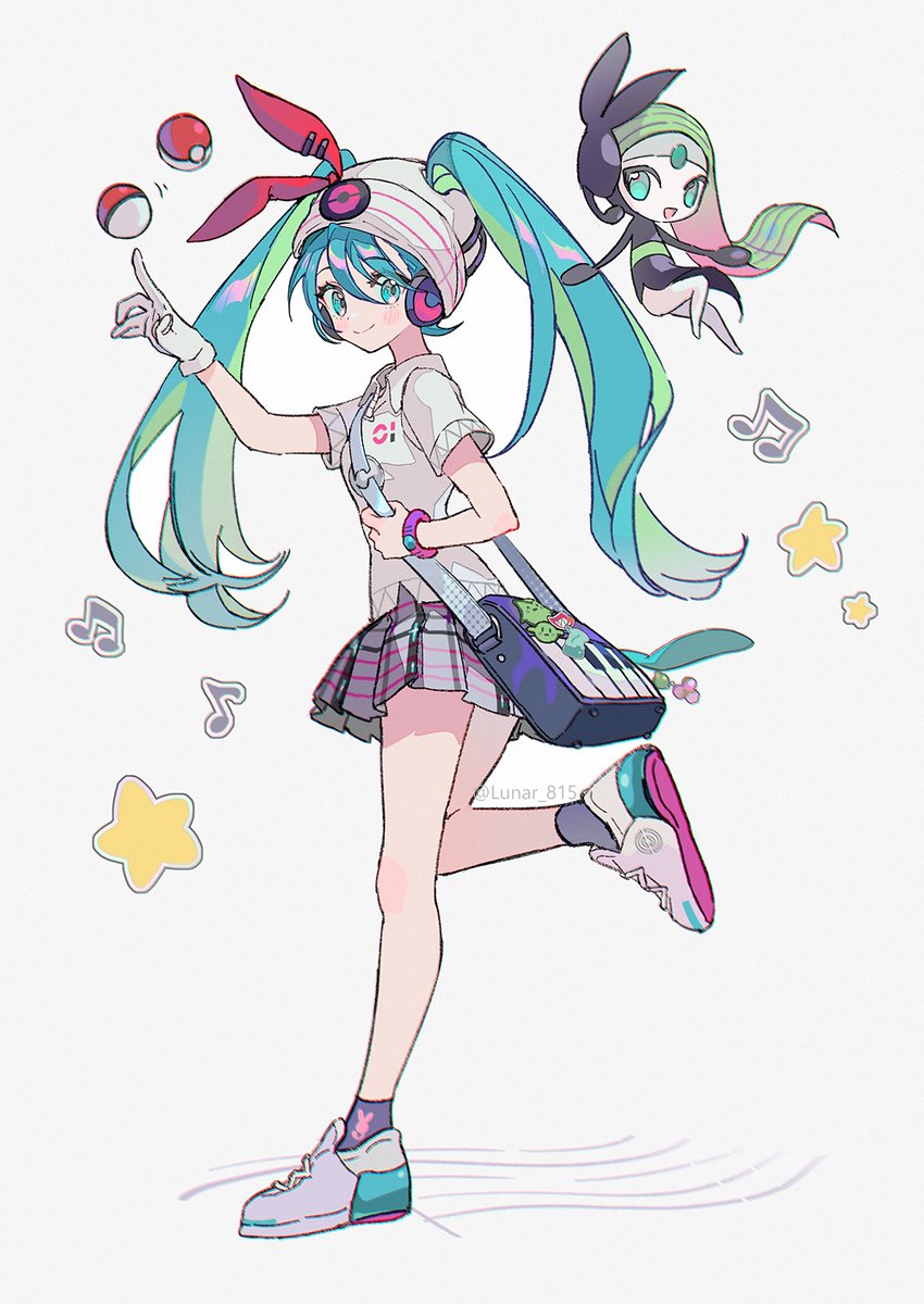 hatsune miku skirt bag twintails long hair musical note gloves shoes  illustration images