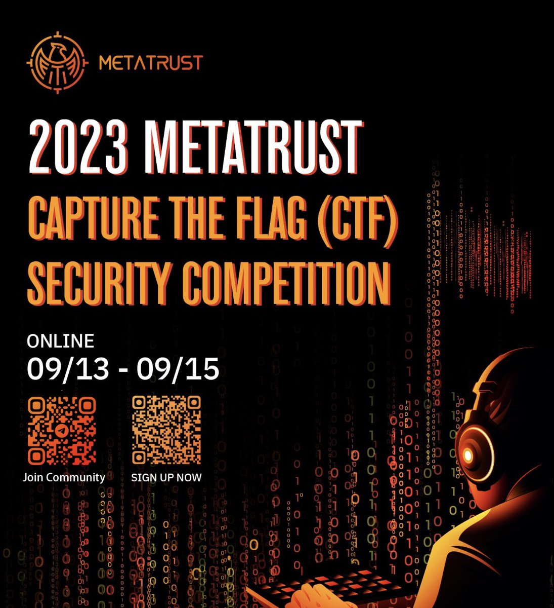 MetaTrustLabs's tweet image. 🔔 Attention
The CTF Competition will end at 12:00pm Sep 15 SGT!!!

Do remember to submit the flag correctly before the CTF ends. 
Good luck guys☘️
#MetaTrust #CTF #Web3