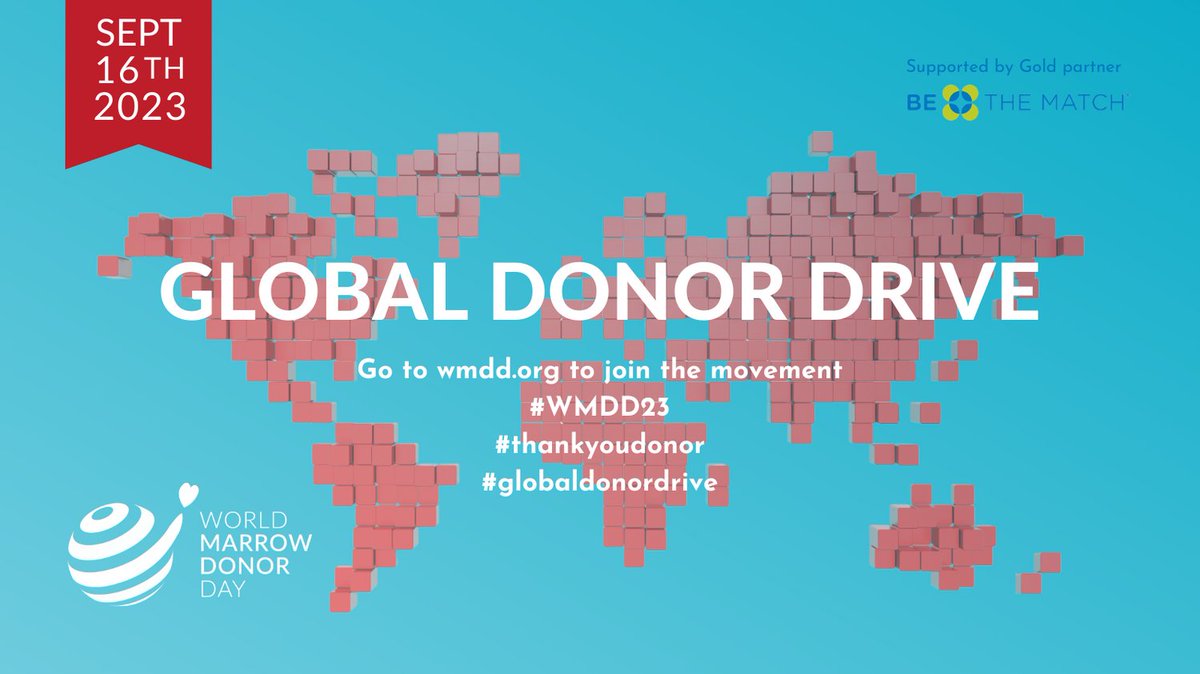 This Saturday, World Marrow Donor Day will be celebrated globally to thank all donors, to spread awareness and to recruit more donors. Join us: worldmarrowdonorday.org #WMDD23 #thankyoudonor #globaldonordrive