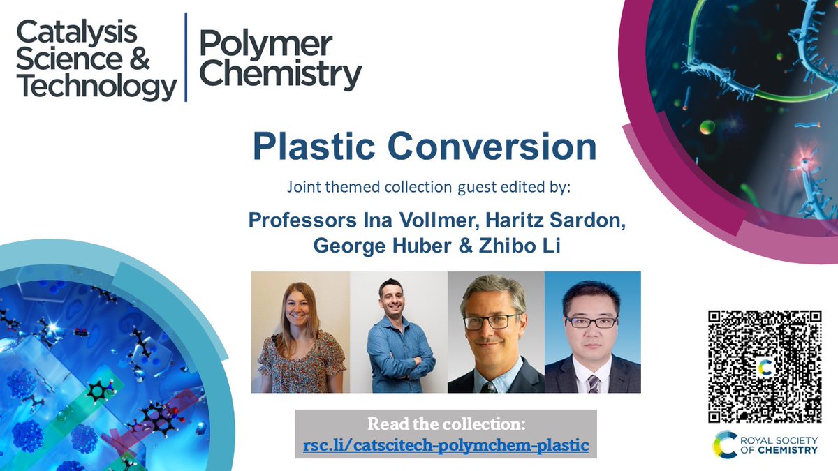 Don't miss the Editorial for the @CatalysisSciTec and @PolymChem cross-journal collection 'Plastic Conversion', led by Guest Editors @InaVollmer_DE, @gwhuber2, @SardonL and Zhibo Li 🔷pubs.rsc.org/en/content/art… Read the full collection: rsc.li/catscitech-pol…