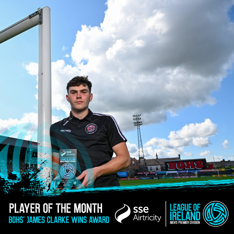LeagueofIreland's tweet photo. Congratulations to Bohemians' James Clarke who has won the latest SSE Airtricity / SWI Player of the Month award! 

What a month the midfielder has had at Dalymount!

#LOI | @bfcdublin