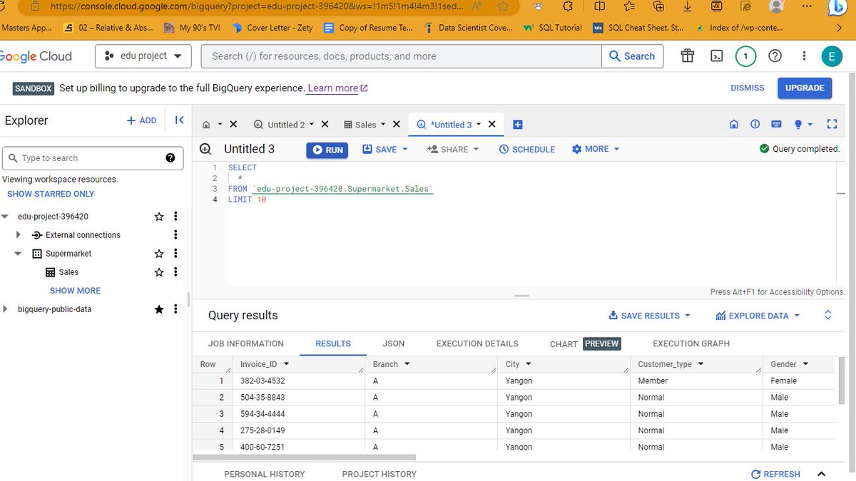 EdsWonder's tweet image. Here is a query to retrieve all the columns from the supermarket sales table using Google BigQuery
#20dayswithdata #SQLBasics #SQLQuery #bigquery