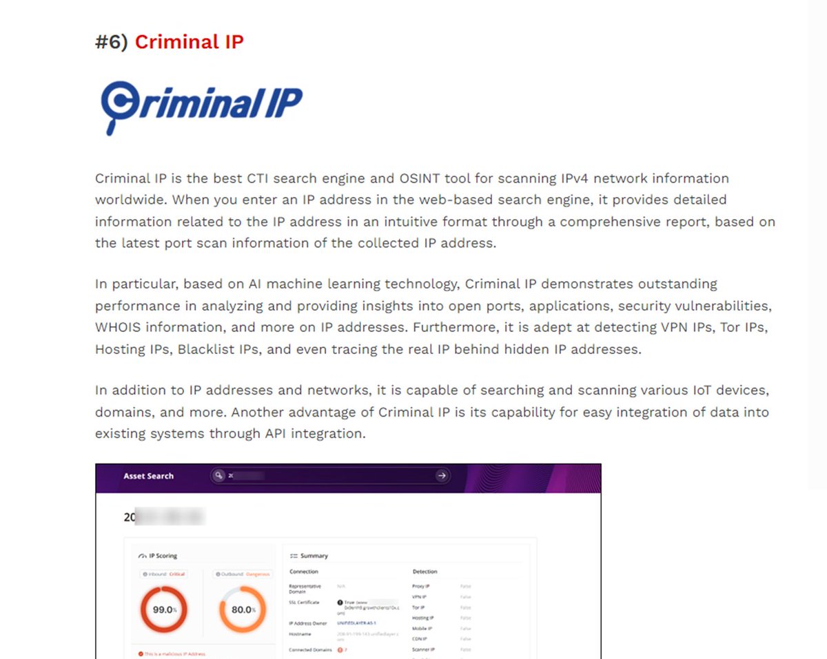 CriminalIP_US's tweet image. This #SoftwareTestingHelp article features network scanning tools that deal with network security and identify vulnerabilities. Criminal IP is introduced as the best #CTI engine and an #OSINT tool for IPv4 network scans.
softwaretestinghelp.com/network-scanni…
#Network #Scanning #Ipscanner
