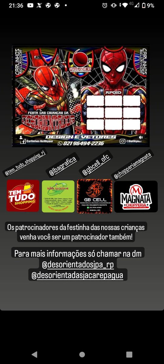 VISÃO RAPAZIADA⚠️

PRECISO DA AJUDA DE TODOS PARA FAZERMOS A FESTA DAS CRIANÇAS NA MELHOR FORMA

*CAMISA COMEMORATIVA QUE O VALOR SERÁ CONVERTIDA EM COMPRAS DE BRINQUEDOS*

VALOR: 35 $ 
 ⚠️( PAGAR ATÉ DIA 25/09) 
O RESTANTE QUANDO CHEGAR (01/10)