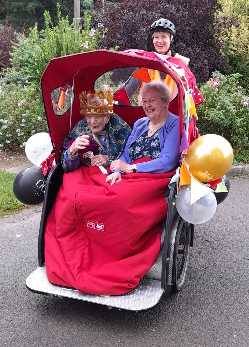 What could be better on your 100th Birthday than taking a spin around Monmouth on our trishaw with a special friend! Thanks to our volunteers for helping to make this happen, x <a href="/bridges_centre/">Bridges Centre</a> <a href="/MonmouthshireCC/">Monmouthshire / Sir Fynwy</a> <a href="/CycleWithoutAge/">Cycling Without Age</a>