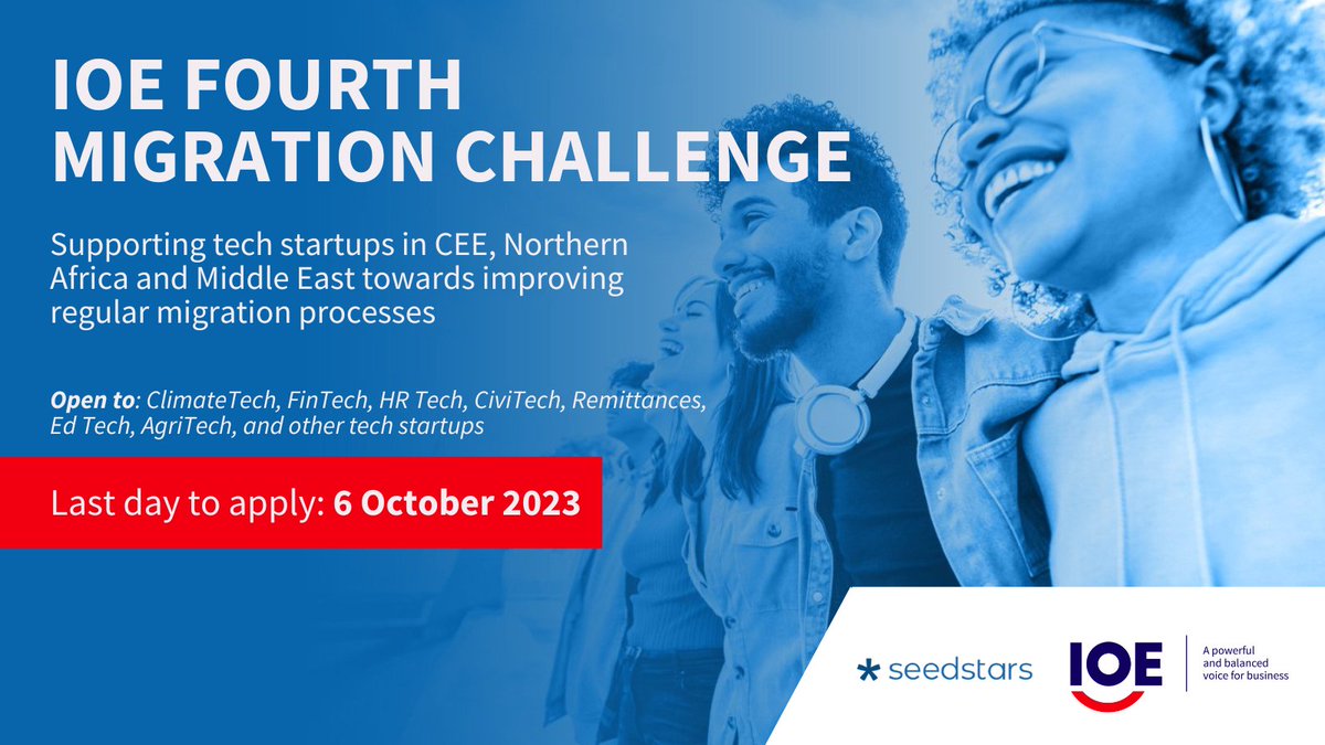 🏆📢 IOE & @Seedstars announce the Fourth #MigrationChallenge! 🚀Startups can apply to compete and the 10 most innovative tech solutions supporting #LabourMigration processes will be showcased at the @GFMDprocess Summit in Geneva in 2024. More info➡️ bit.ly/Migration-Chal…
