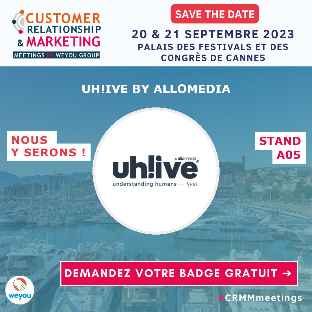 Nous vous donnons rdv à #Cannes la semaine prochaine à l'occasion du salon @CRMMmeetings !

Nous serons heureux de vous y présenter nos toutes dernières nouveautés en exclusivité !

Rejoignez-nous en demandant votre badge d'accès :
lnkd.in/emBwvXD7

#CRMMmeetings
