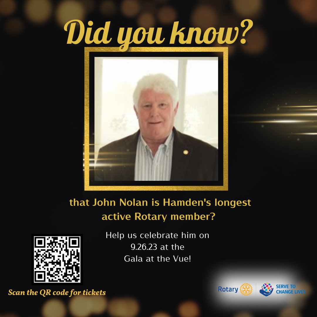 John Nolan has been a dedicated member of Hamden Rotary, and he's now the longest-active member! Let's honor his unwavering commitment & contributions at the Gala at The Vue on 9.26.2023. 🙌🥂 
#RotaryLegacy 
#CommunityLeader 
#hamdenrotary
#HeikeSeverine
#ctrealestateexpert