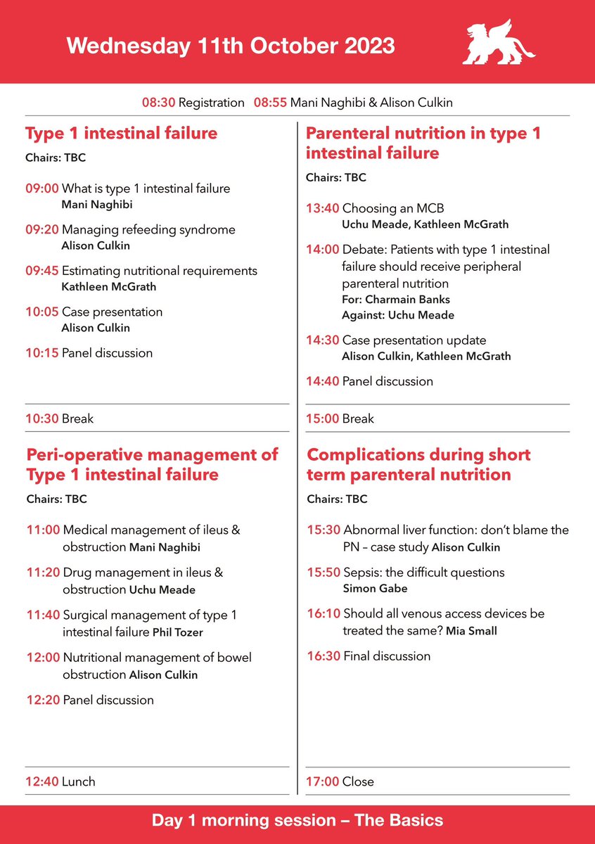 Discover our Day 1 Programme for our ‘Horizons in Intestinal Failure’ course We have specialist talks from @ManiNaghibi @UchuMeade @AlisonCulkin @philtozer1 @simongabe and more … Join us at the prestigious @RCPhysicians or online Register here - bit.ly/46fX0Gf