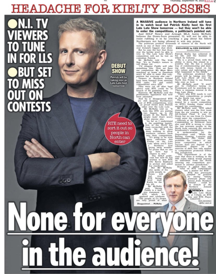 📺 None for everyone in the audience!!! 🙃 RTÉ really need to sort this out. Paddy Kielty’s Mum sitting at home in Dundrum, Co. Down should be able to enter a competition on the #LateLate Show her son is hosting! And so should the rest of us! 👉🏻bit.ly/3rfgFGy