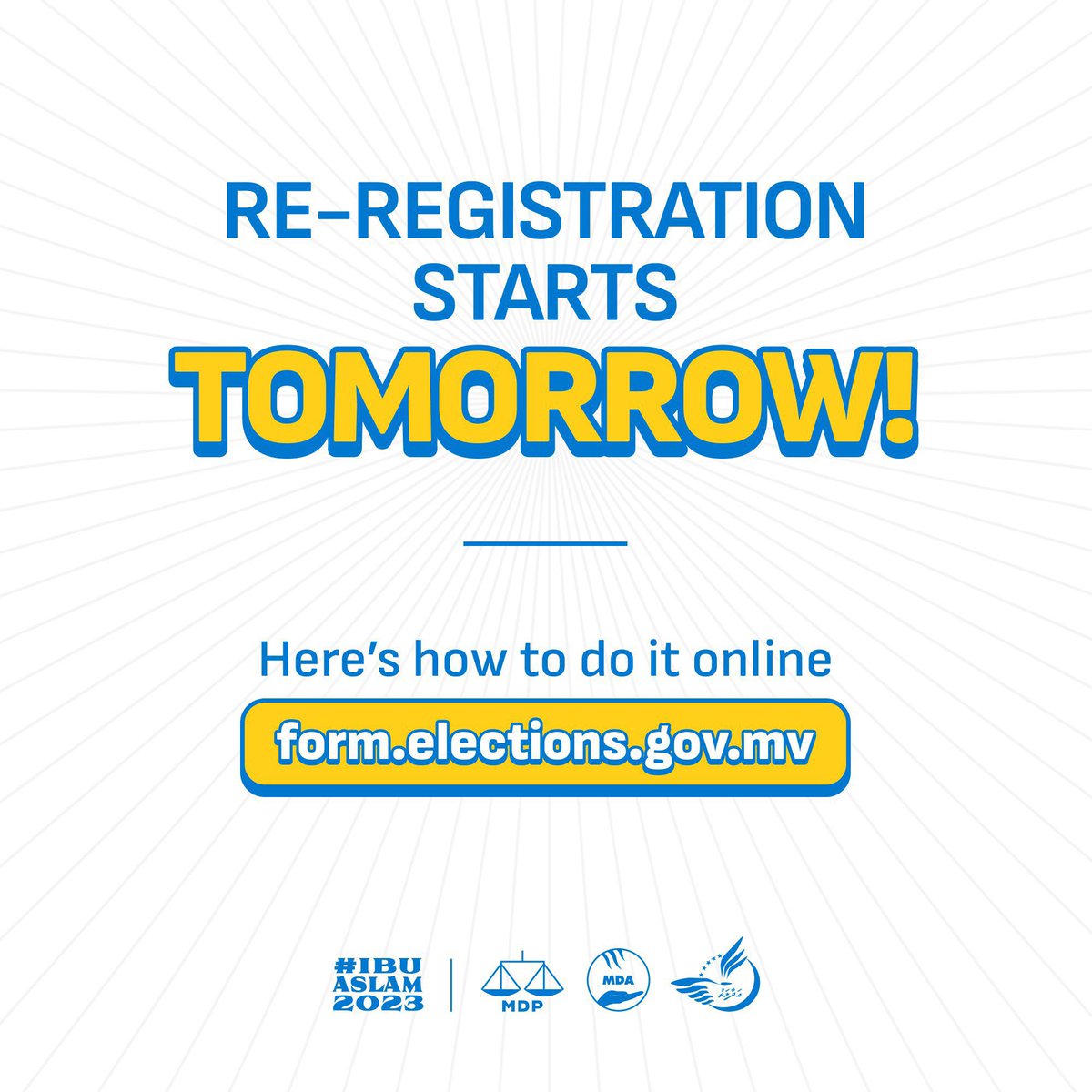 If you have not re-registered already please reach out and we will assist you.

Hotline +60116747370

#UfaaveriAmaanRaaje #VoteMDP #IBU2023 #IBUKL2023