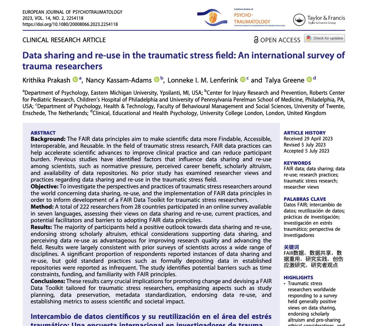 #Data sharing and re-use in the #traumatic stress field: An international survey of trauma researchers tandfonline.com/doi/full/10.10… => generally positive views on #datasharing, endorsing #scholarly altruism and pro-sharing ethical considerations, advancing the field... Any barriers?