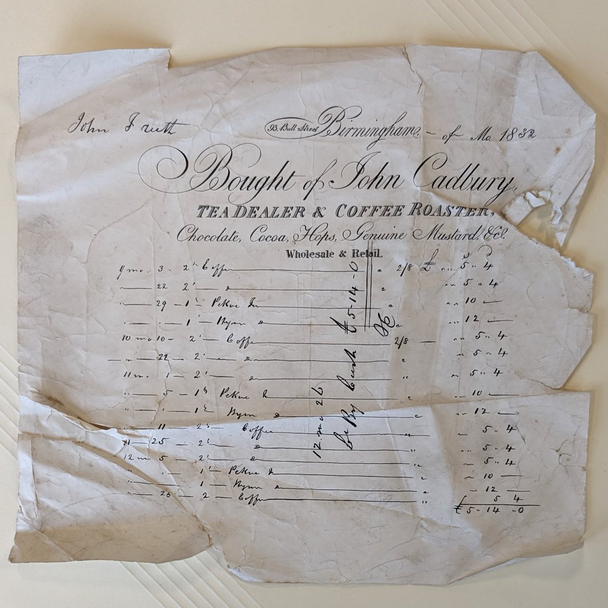 As well as providing a wonderful snapshot into the formation of this business it is also useful to see the availability and cost of these desirable commodities in early 19th Century Birmingham. Listings include fine coffee, green tea &amp; cocoa nibs... [4/5]