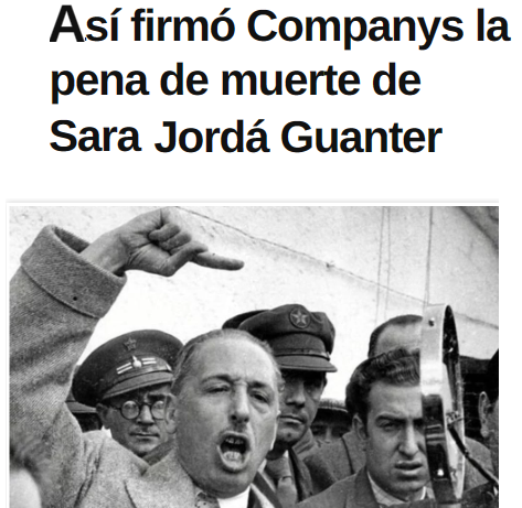 CCivicaCatalana's tweet photo. Sara fue una chica condenada a muerte en 1938 por salvar la vida a catalanes no separatistas. Países europeos como Inglaterra y Francia pidieron indulto para la joven

Companys se negó: "No hay piedad para traidores" y firmó su fusilamiento

A este tipo le dedican calles y plazas https://t.co/boDbgrPX17