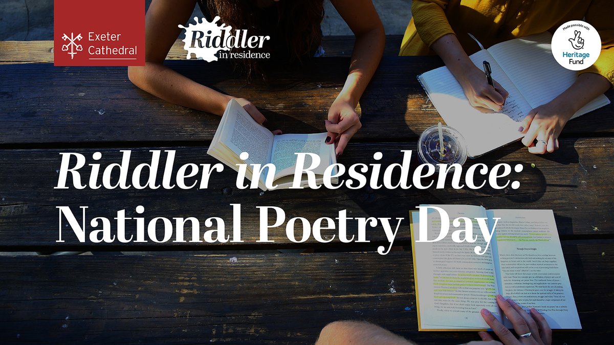 Celebrate National Poetry Day at #ExeterCathedral! Have a chat with current #RiddlerinResidence, Aly Stoneman, on 5 Oct. Find out more about her unique role and the exciting projects she is currently working on. Find out more at: bit.ly/riddler-poetry…
<a href="/ExeterCathedral/">ExeterCathedral</a>