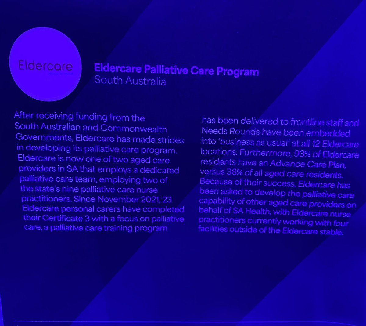 Congratulations Eldercare South Australia!
Innovation in #PalliativeCare Award recipient 
#23OPCC #23NPCAwards