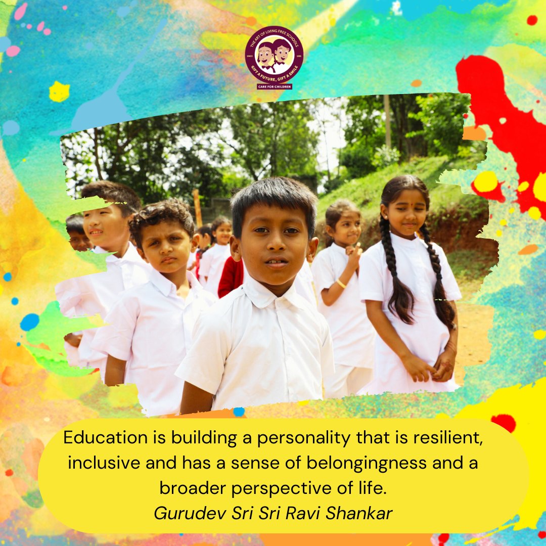 aolschools's tweet photo. "Education is building a personality that is resilient, inclusive and has a sense of belongingness and a broader perspective of life." Gurudev @SriSri 

Contribute towards our free schools at https://t.co/hfYJyGFZKC @Bhanujgd #GiftASmile #EducationForAll https://t.co/fiK3OO7lrF
