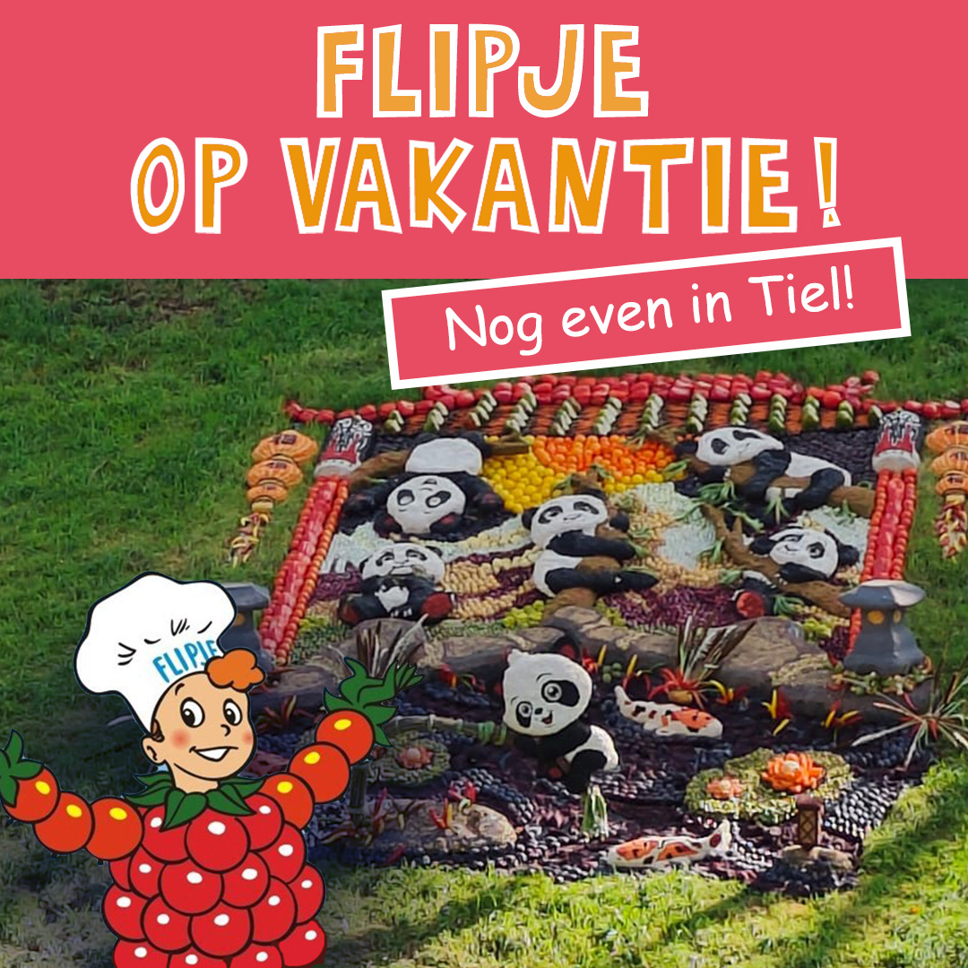 #Flipje is op vakantie! Maar hij is nog niet weg uit #Tiel. Hij heeft vanmorgen het winnende #fruitmozaïek aan de gracht bekeken. En komend weekeinde is hij bij het beroemde #fruitcorso in de stad. Kom je ook kijken?