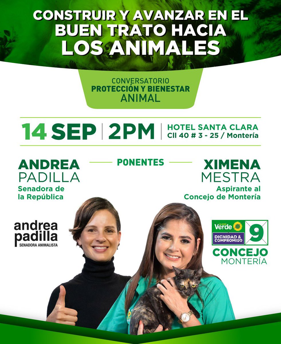 Hoy en #Montería con la médica veterinaria, experta en centros de bienestar y activista por los derechos de los animales <a href="/MestraXimena/">Ximena Mestra</a> <a href="/AnimalMonteria/">Rutaecoanimal🐾</a> quien aspira a darles voz y voto a los animales en su ciudad!