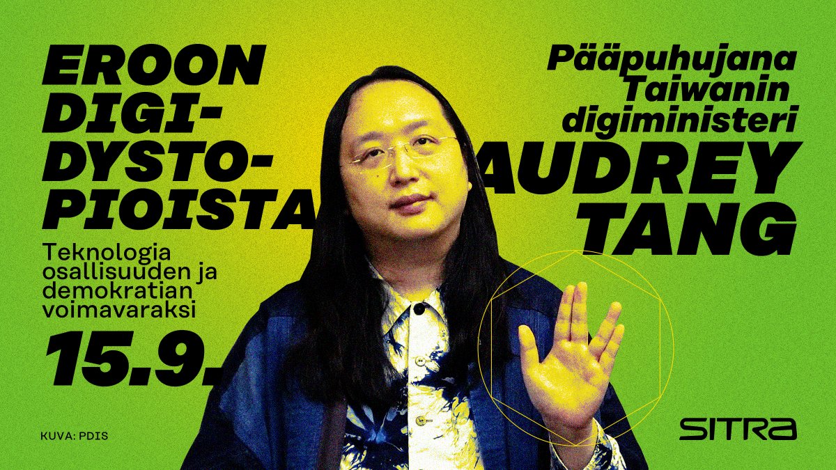 SitraFund's tweet image. Miten teknologia voi tukea demokratiaa? 

Huomenna 15.9. kansainvälisen demokratiapäivän tapahtumamme pääpuhuja on Taiwanin digiministeri Audrey Tang.

Vielä ehdit kuulolle!👇sitra.fi/tapahtumat/ero…

#DemocracyDay #Demtech