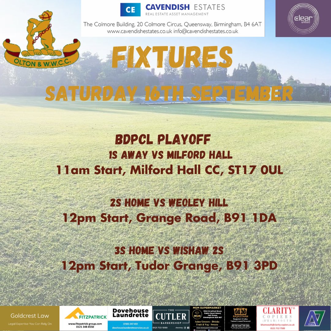 oltonwwcricket's tweet image. Fixtures Saturday 16th September 

#owwcc #fixtures #wccl #bdpcl #cricket