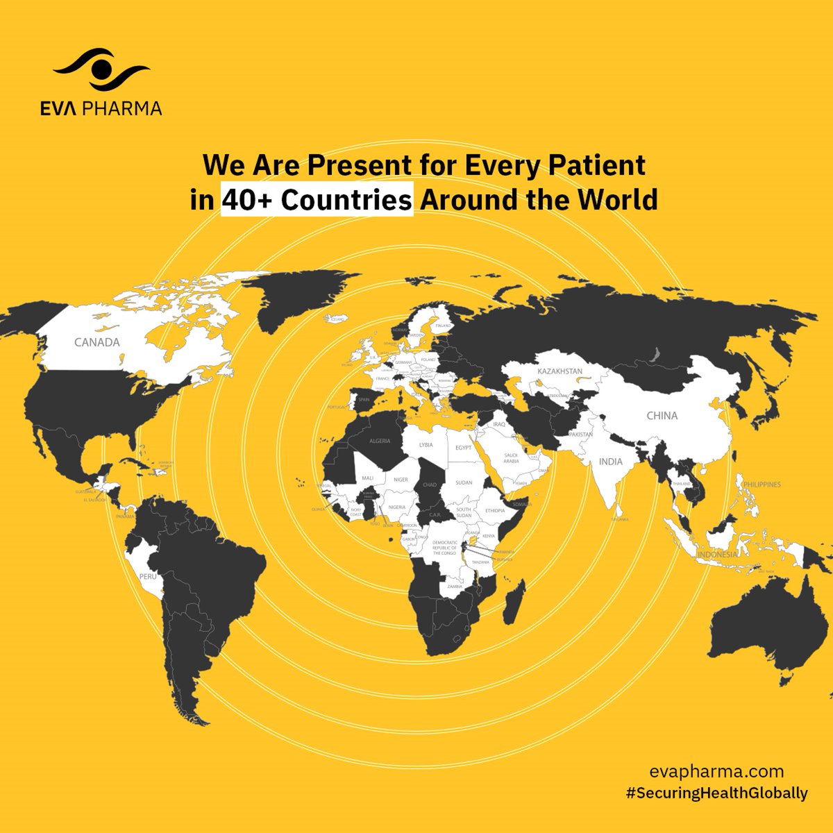 EVA Pharma secures your Health in 40+ Countries: We continue our mission as we started. The robust global presence of EVA Pharma in 40+ countries continue to enhance lives, secure the health of millions of patients, and make a significant impact on global healthcare. #EVAPharma