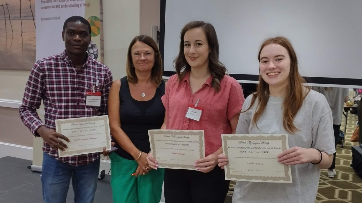 BritMycolSoc's tweet image. Congratulations to BMS Howard Eggins Early Career Mycologist Award winners at #BMS2023!
⭐️Poster winners Sarah Vielreicher (accepted by Ilse Jacobsen); Aybuke Kilic; Joseph Violet 
⭐️Talk winners Amelia Clark; Juwon Samuel Afolayan; Emma Agnew
#mycology #fungi #FungalInteractions