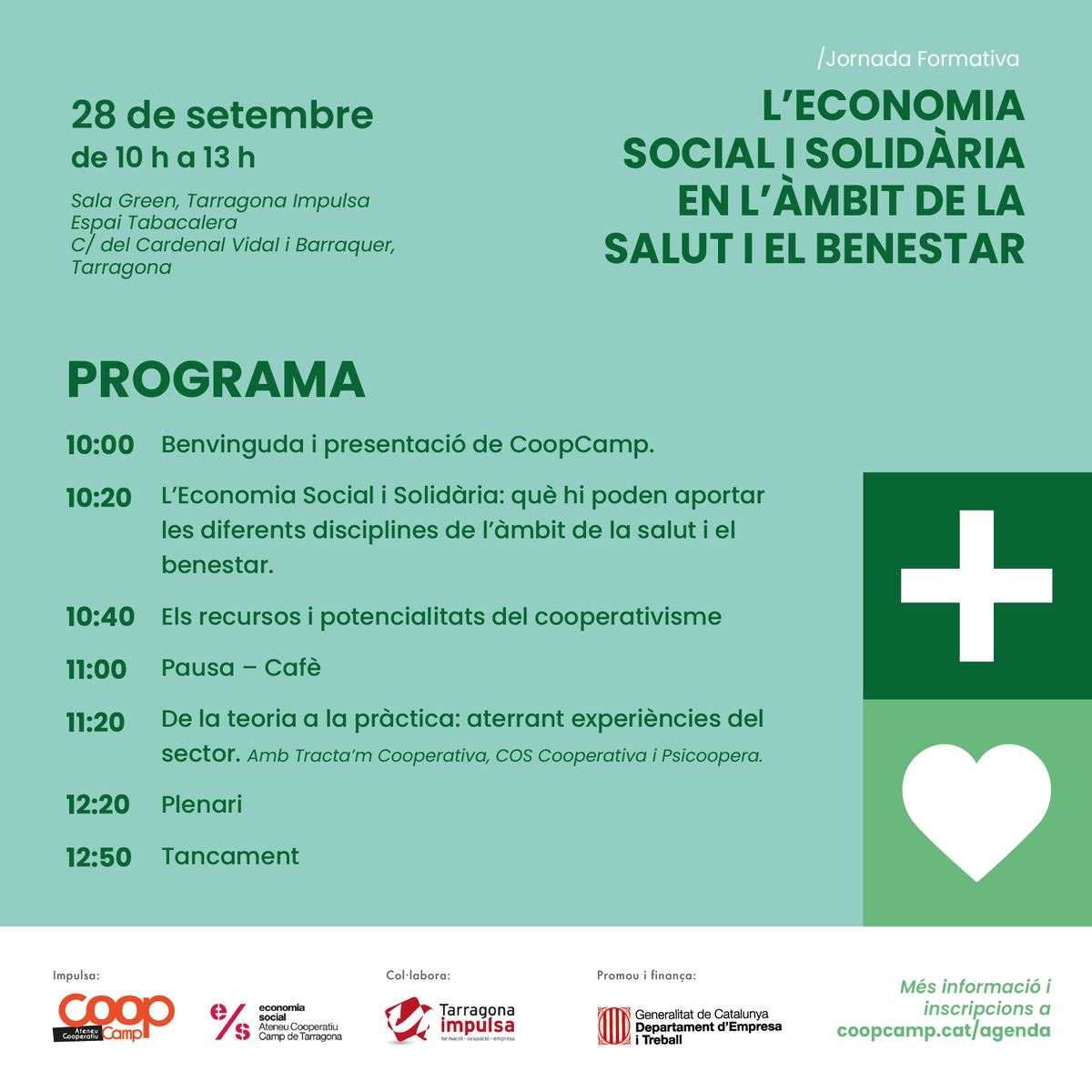 ✍️Apunteu a l'agenda: 28 de setembre, de 10 a 13 h. Trobada per conèixer els recursos i les potencialitats de l'Economia Social i Solidària en l'àmbit de la salut.

👉Més informació i inscripcions
 bit.ly/ess-salut