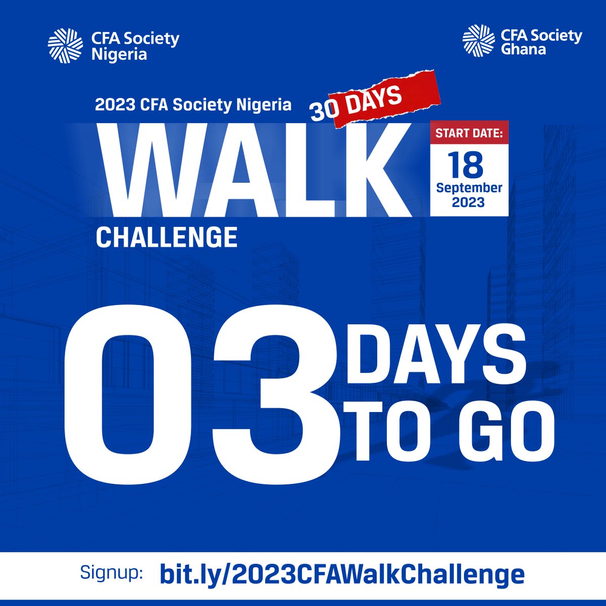 CFASocietyNG's tweet photo. 3 days until our 30-day Walk Challenge! Comment this emoji 🙌🏽🙌🏽 if you are ready? 🏃🏽‍♂🏃🏾

We're excited to welcome @CfaGhana  to the competition this year🙌🏽🥳

If you're yet to join the challenge group, register here and we will get you on board ASAP https://t.co/R8W2tjvGb2 https://t.co/F9Zg4pYKrG