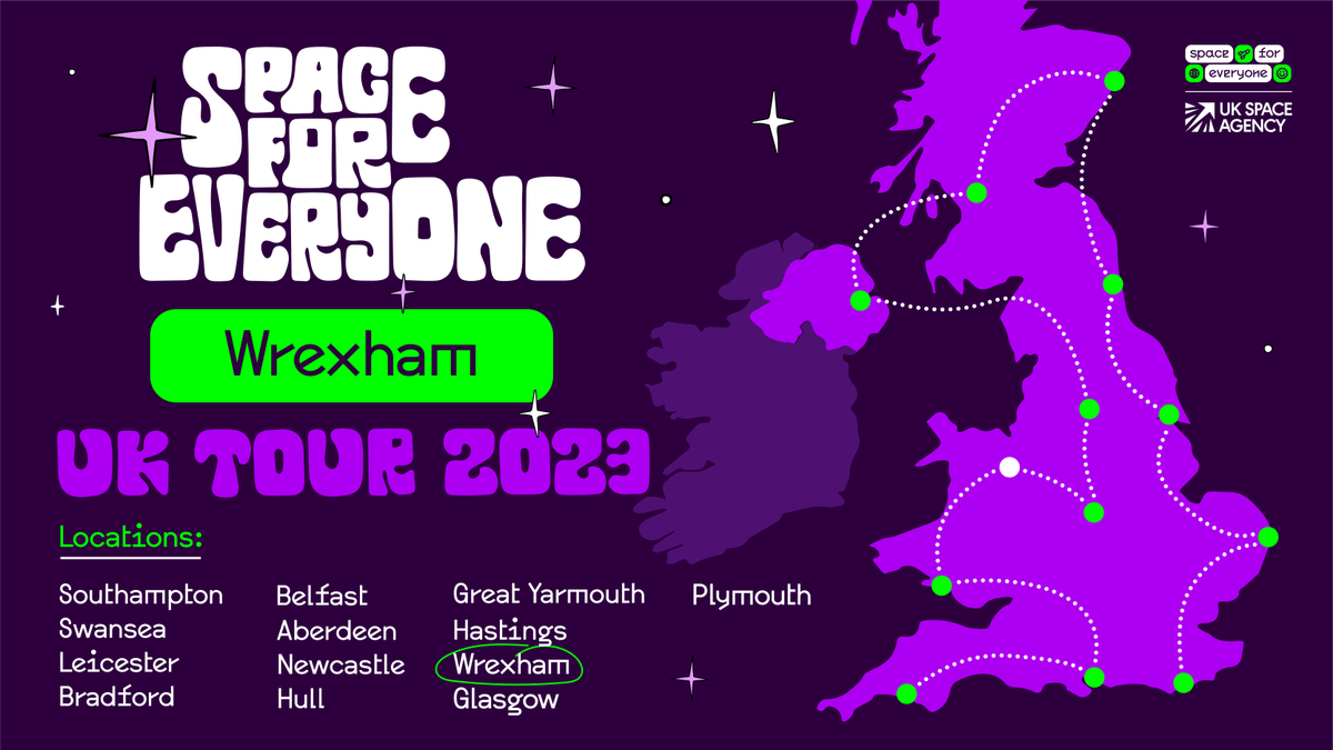 Our #SpaceForEveryone tour has landed in Wrexham! 

Come to Queens Square to see our 72ft rocket replica and learn about careers in the UK space sector. 🚀 🛰️

We're here until 18 September.

Can't make it? Check out our resource page 👉  spaceperson.co.uk/resources/