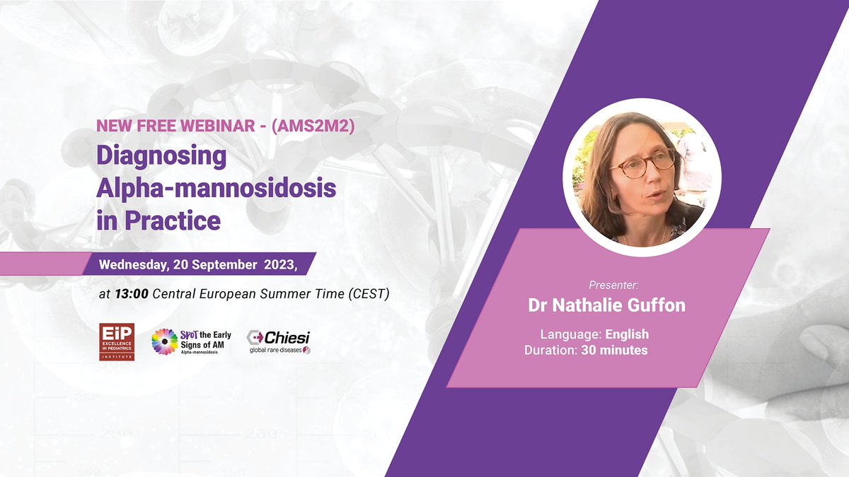 NEW FREE LIVE WEBINAR NEXT WEEK, supported by @ChiesiGRD- Diagnosing Alpha-mannosidosis in Practice - Wednesday, 20 September 2023 at 13:00 CEST - Register to attend live or watch the video after the webinar is organised. It's free. hbit.ly/AMRC-S2-M2