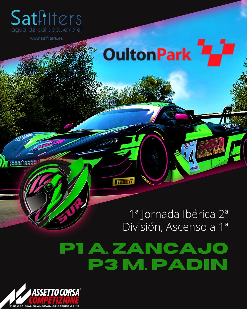 "¡Magnífica actuación de nuestros pilotos en la primera jornada del Campeonato Ibérica GT World Challenge en Outlon Park! En la 2ª división, nuestros dos pilotos no solo se llevaron la victoria sino también el 3er puesto. Esto les garantiza el ascenso a la 1ª división."